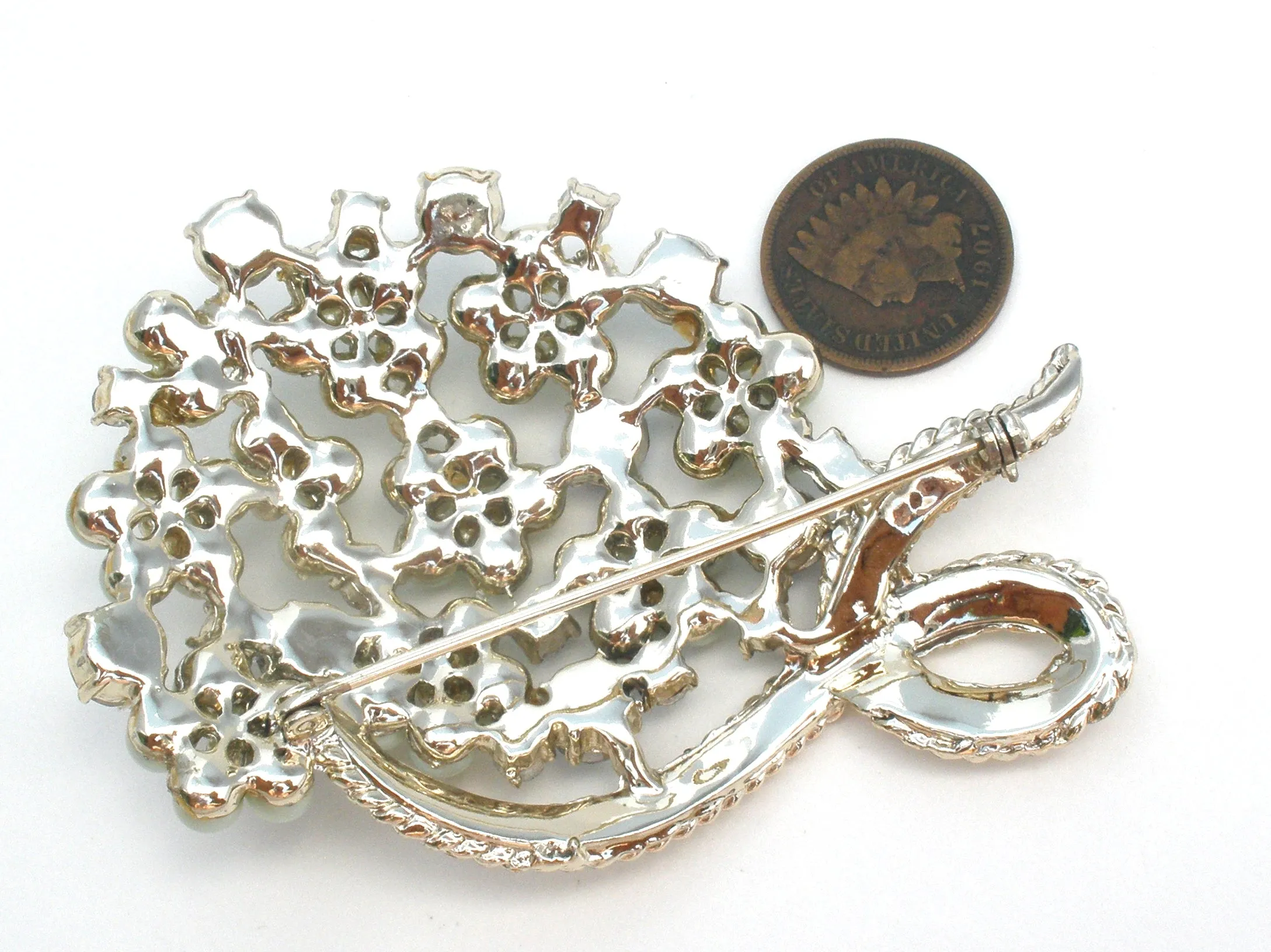 Vintage Faux Pearl & Rhinestone Brooch Pin