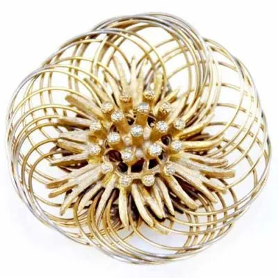 Vintage Florenza Goldtone Wire Floral Brooch 1960