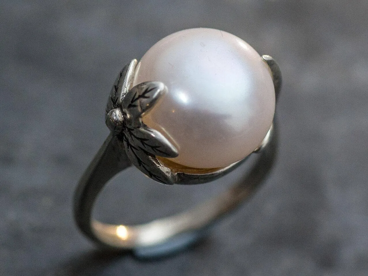 White Pearl Ring - Pearl Statement Ring - Pearl Leaf Ring