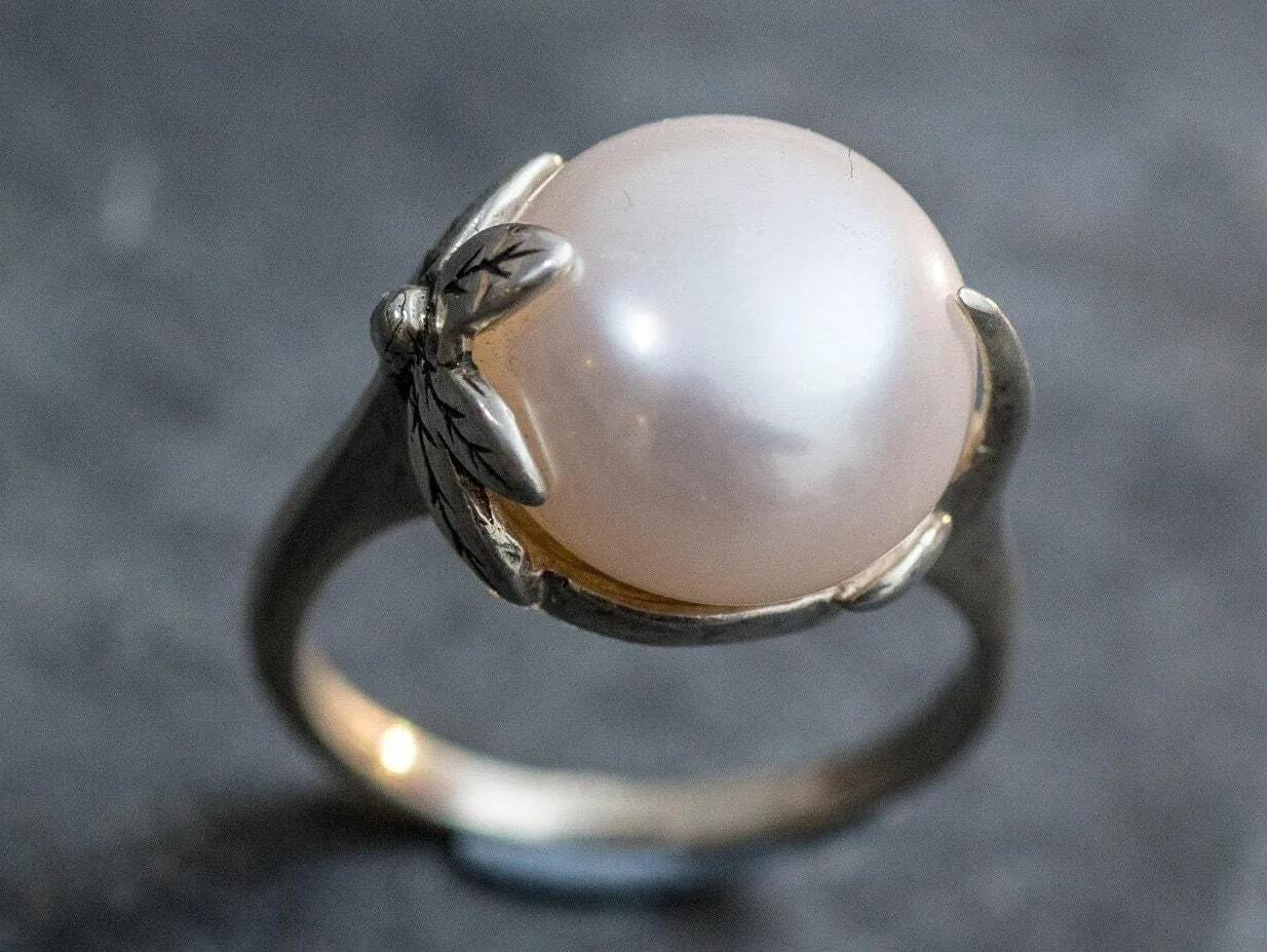 White Pearl Ring - Pearl Statement Ring - Pearl Leaf Ring