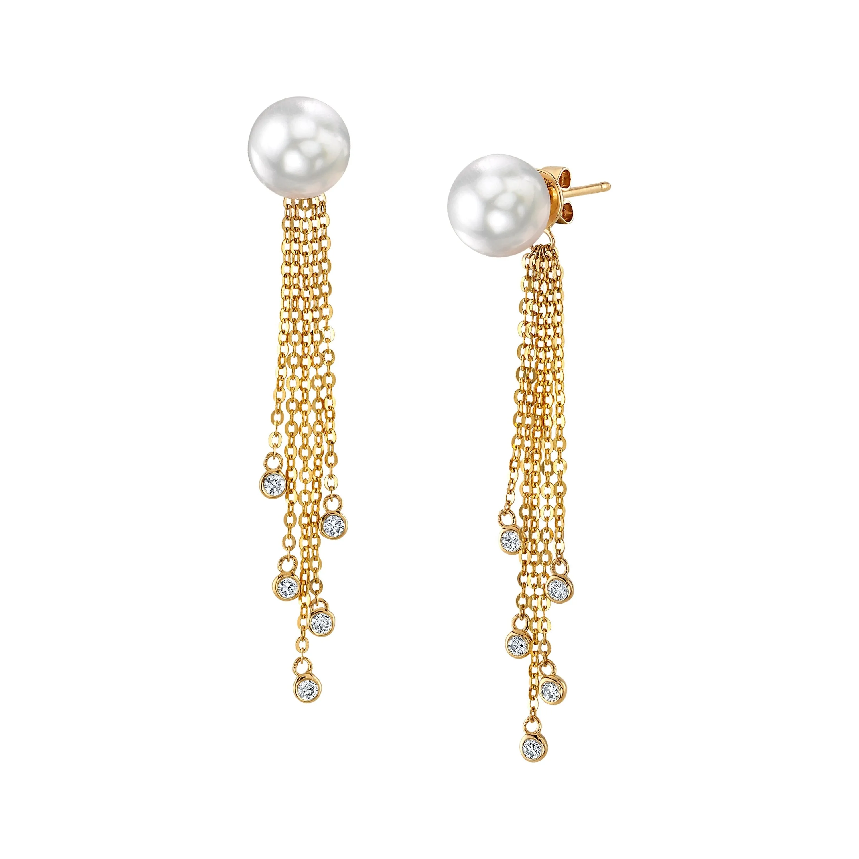 White South Sea Pearl Diamond Siren Dangle Earrings