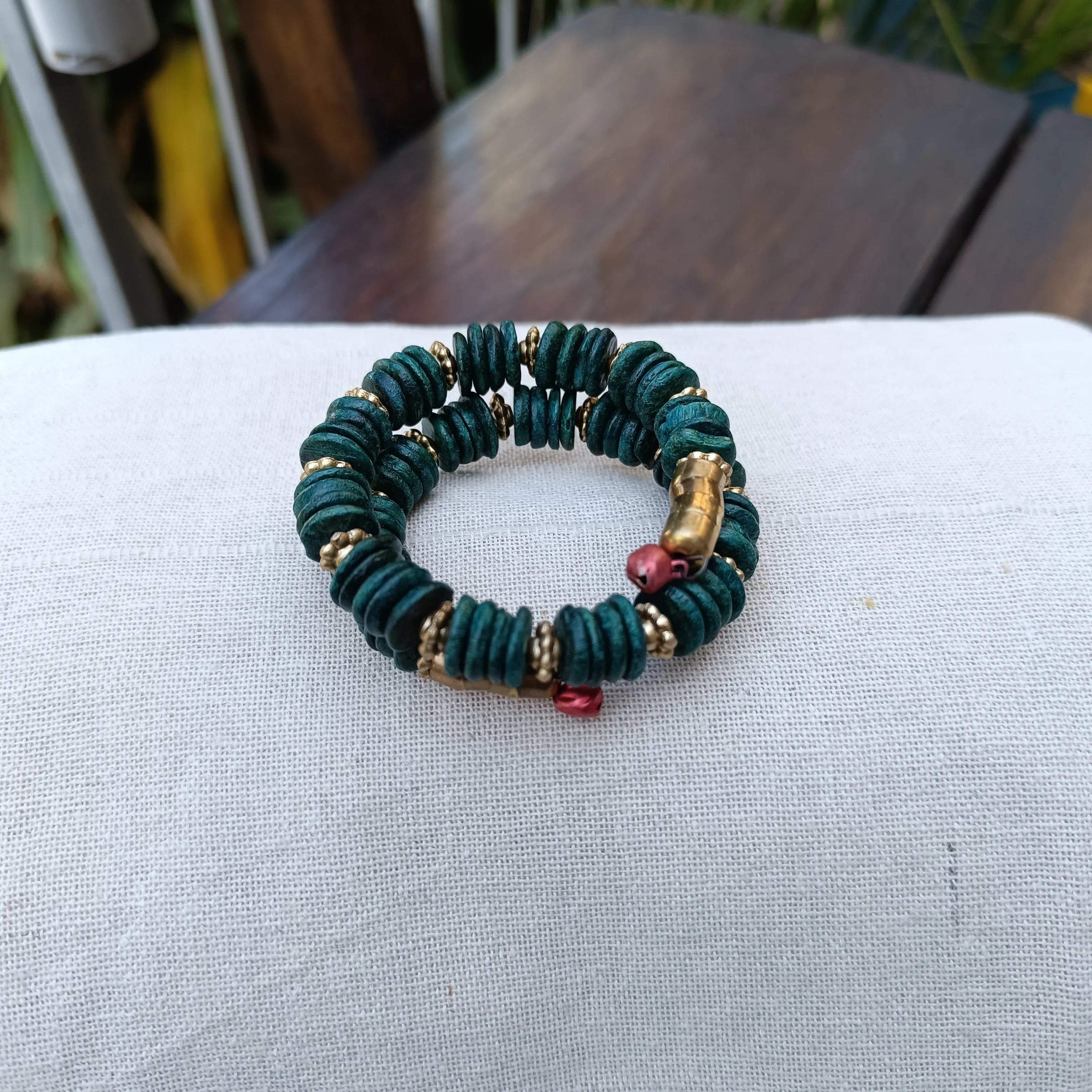 Wooden Beaded Adjustable Bracelets with Bells