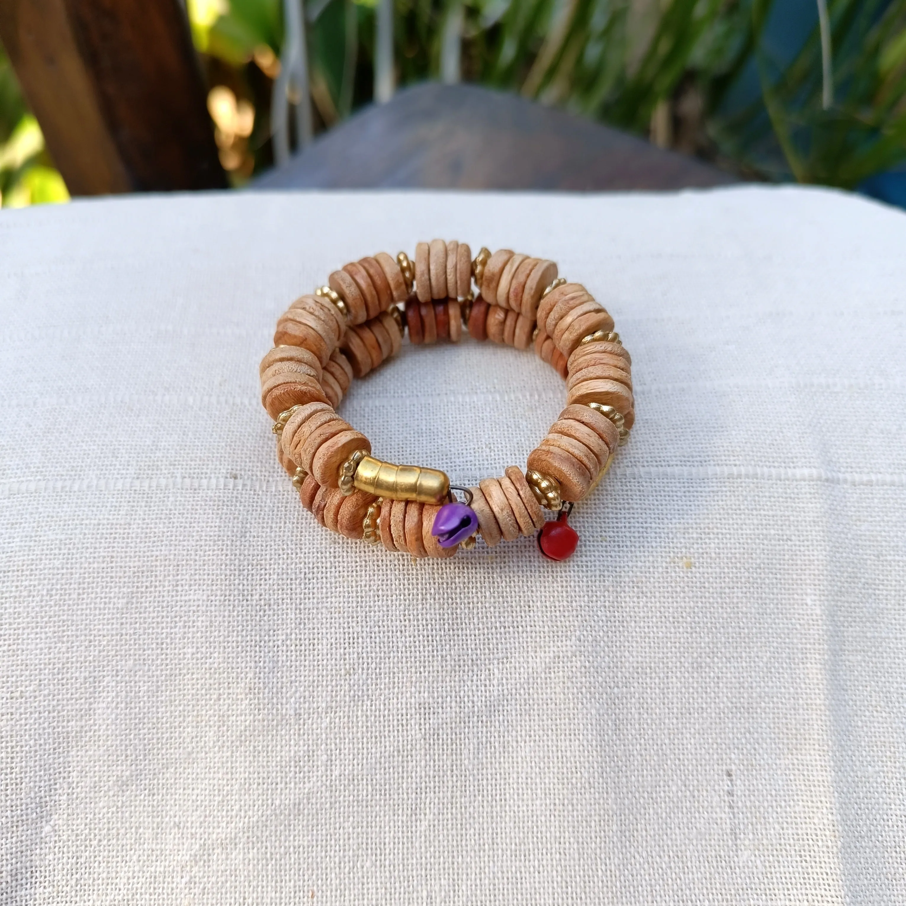 Wooden Beaded Adjustable Bracelets with Bells