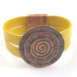 Yellow Flat Leather Cuff Bracelet Copper Focus